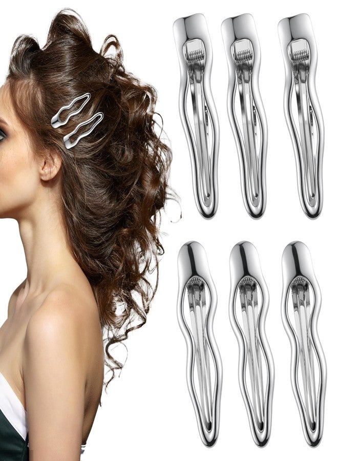 Josojoou 6 Pcs Silver Metal Wave Hair Clips, Small Bangs HairPins Duck Bill Clip Alligator Hair Clips for Women Barrettes Accessories for Thick Thin Hair - Image 1